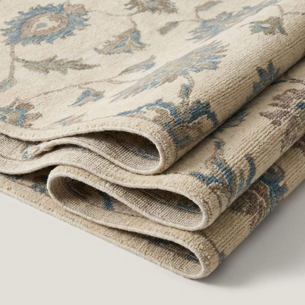 Hand Knotted Oushak Wool Rug, Floral Neutral Living Room Area Carpet