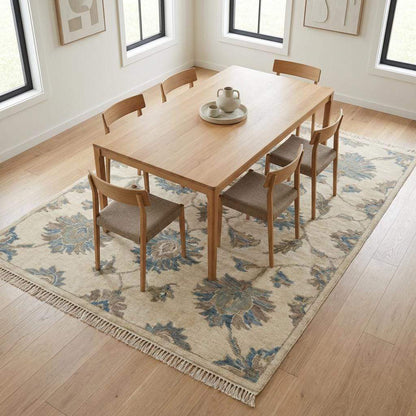 Hand Knotted Oushak Wool Rug, Floral Neutral Living Room Area Carpet