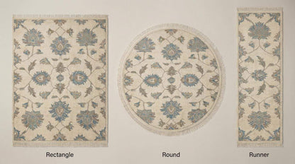 Hand Knotted Oushak Wool Rug, Floral Neutral Living Room Area Carpet