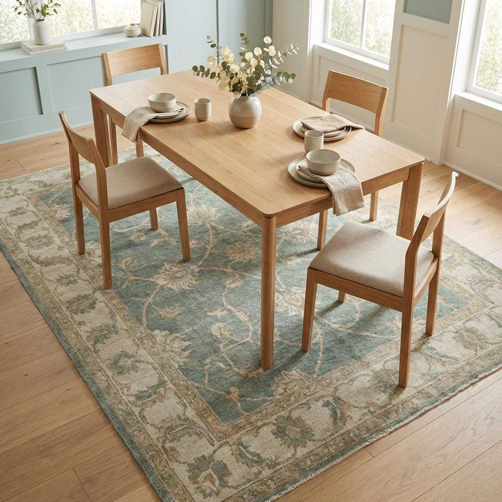 Hand Knotted Oushak Wool Rug Sage Green Floral Area Rug