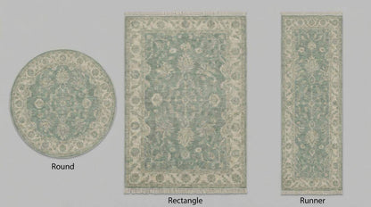Hand knotted Oushak wool rug in sage green with vintage floral Persian design, 8x10 traditional area rug.