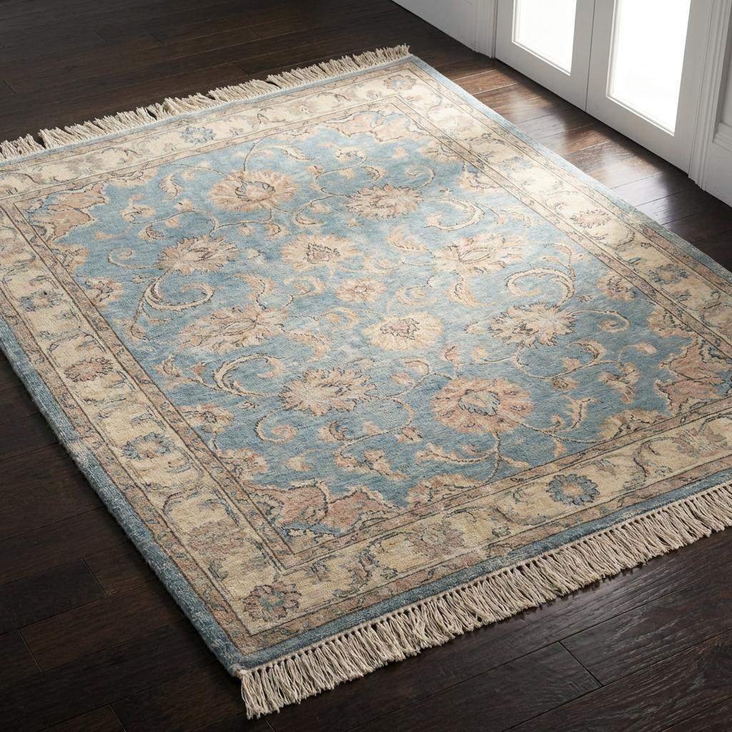 Artisan crafted Oushak wool rug with soft colors suitable for elegant home interiors