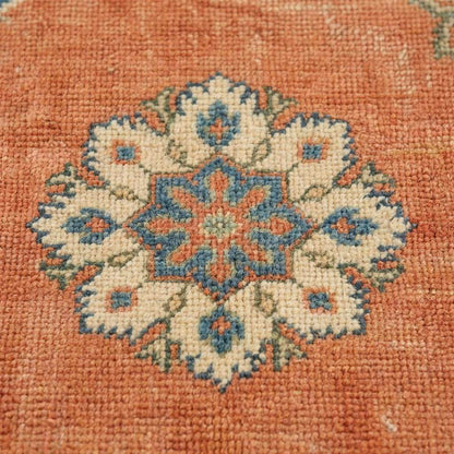 11x12 ft hand knotted wool Oushak rug with peach and sage floral design for living room