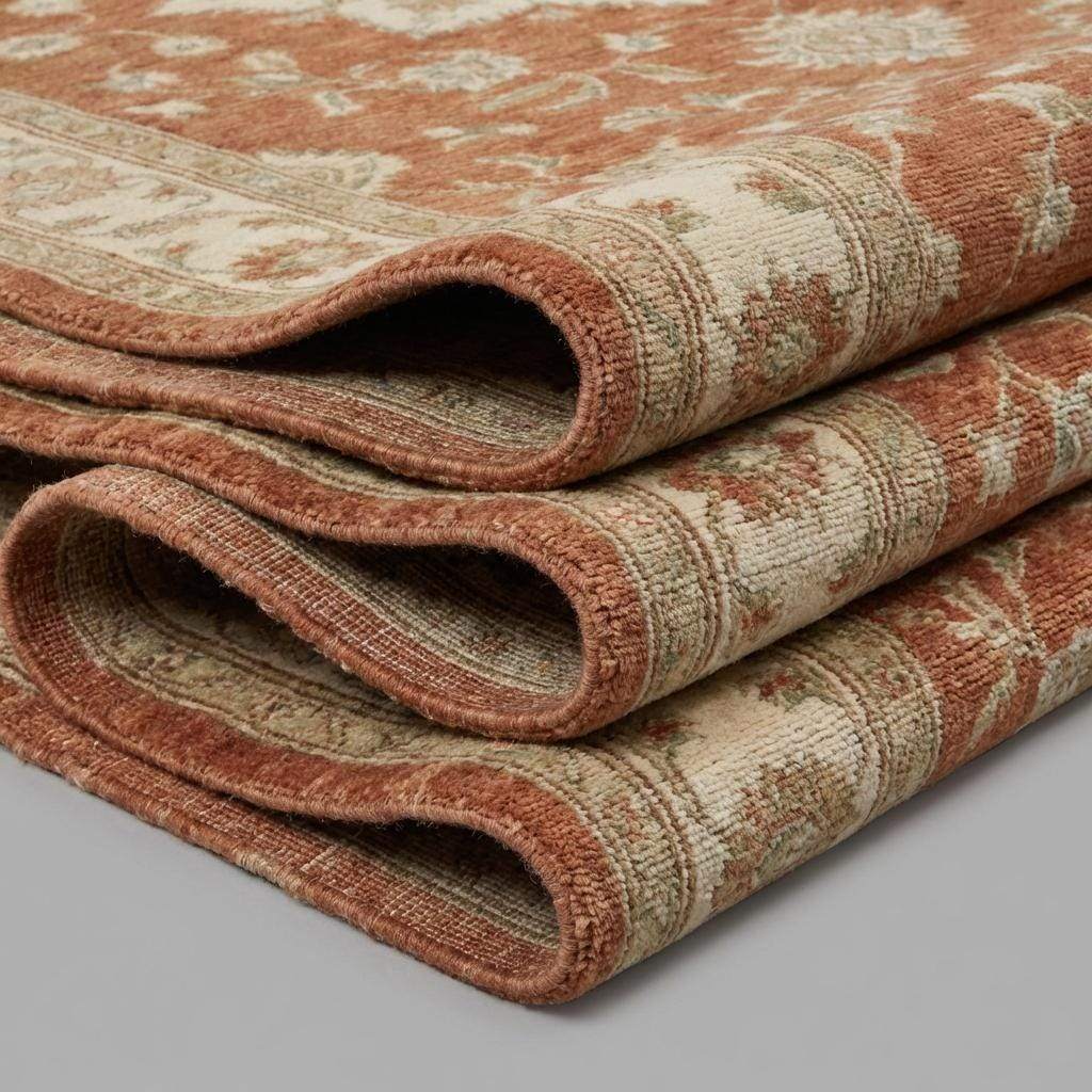 Hand Knotted Oushak Wool Rug with Floral Medallion for Living Room