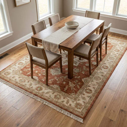 Hand Knotted Oushak Wool Rug with Floral Medallion for Living Room
