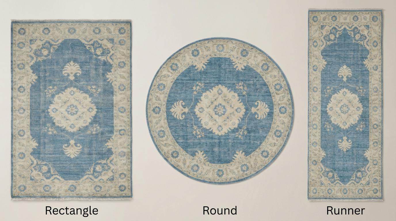 Hand Knotted Oushak Wool Rug 6x9 8x10 9x12, Vintage Blue Medallion Area Rug, Soft Turkish Style Living Room Carpet, Handmade Floral Rug