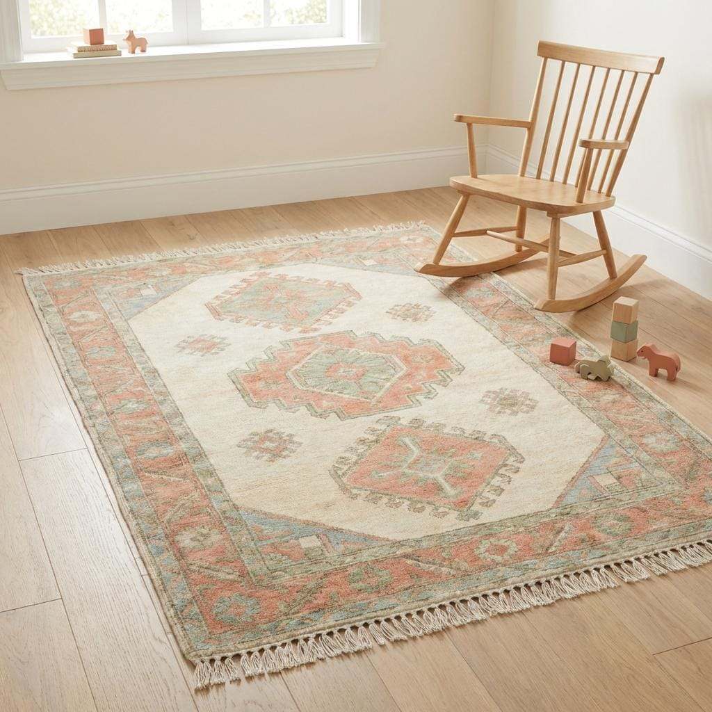 Hand Knotted Oushak 6x9 8x10 9x12 10x14 Rug Ivory Terracotta Geometric Medallion Living Room Wool Area Rug __etsy:7779016623