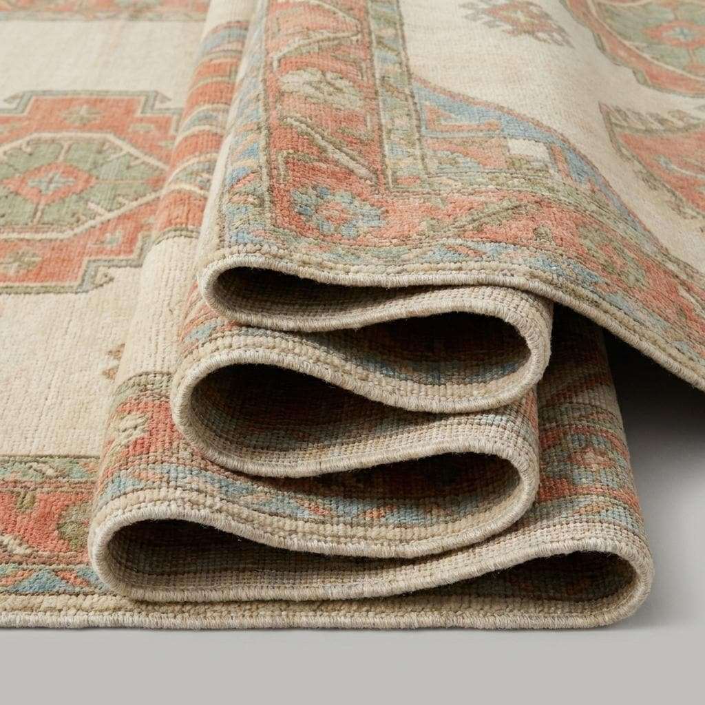 Hand Knotted Oushak 6x9 8x10 9x12 10x14 Rug Ivory Terracotta Geometric Medallion Living Room Wool Area Rug __etsy:7779017011