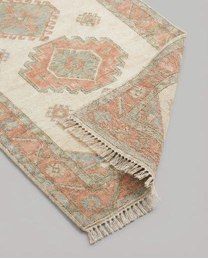 Hand Knotted Oushak 6x9 8x10 9x12 10x14 Rug Ivory Terracotta Geometric Medallion Living Room Wool Area Rug __etsy:7731069356