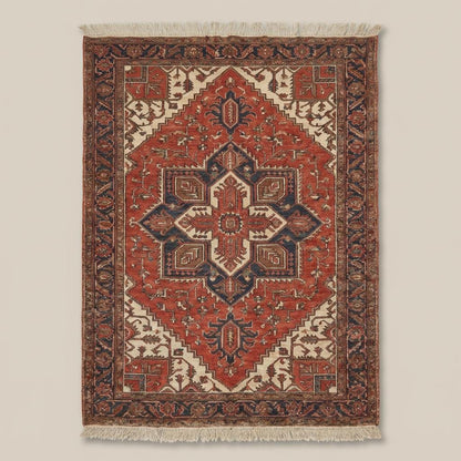 Traditional tribal medallion pattern hand knotted area rug with fringe