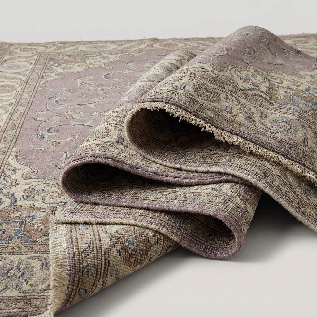 Hand Knotted Persian Medallion Wool Area Rug in Soft Lavender Tones