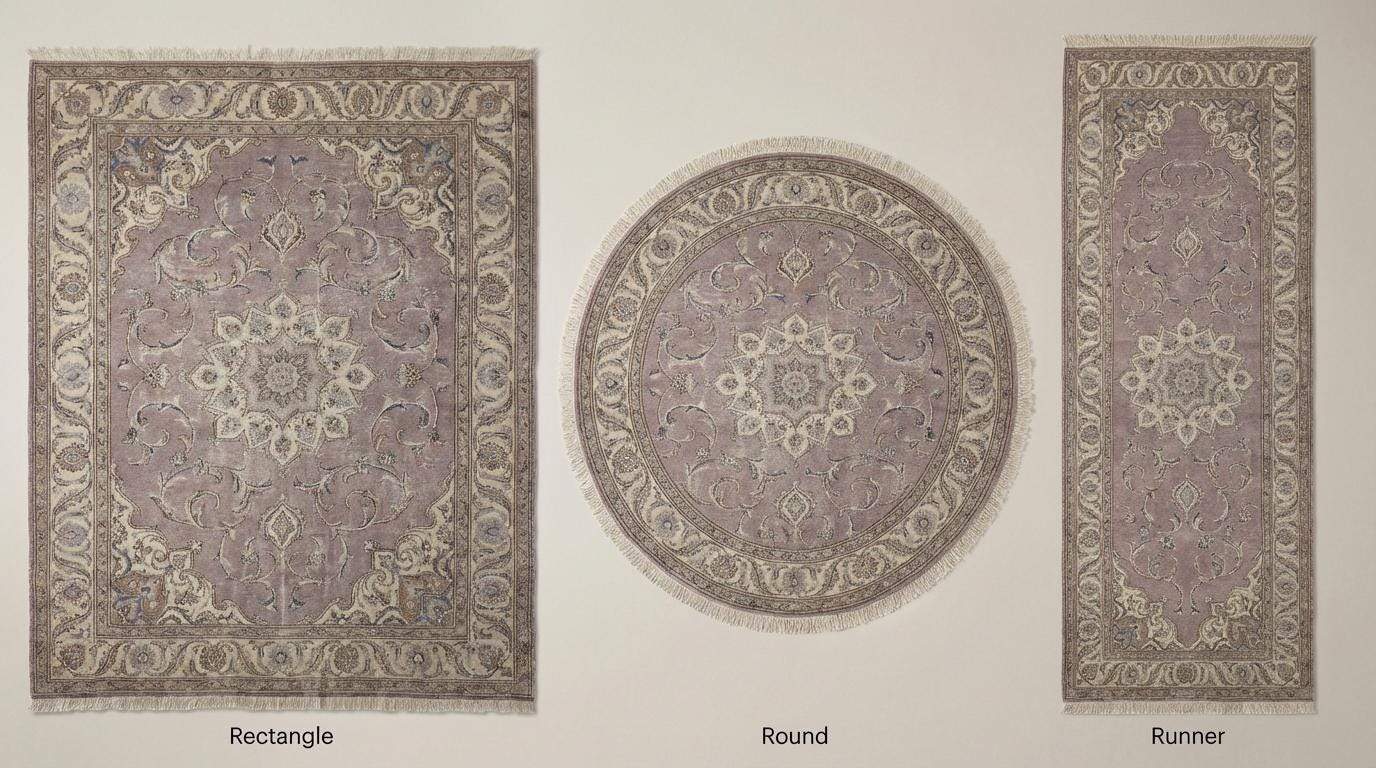 Hand Knotted Persian Medallion Wool Area Rug in Soft Lavender Tones