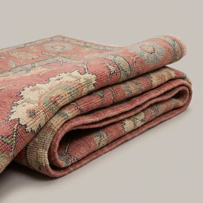 Hand Knotted Pink Oushak Rug, Floral Area Carpet for Living Room, Vintage Turkish Style Wool Rug __etsy:8071435056