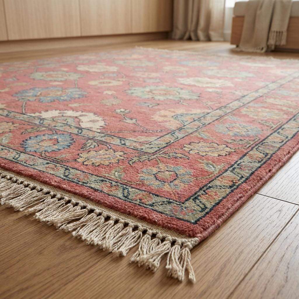 Hand Knotted Pink Oushak Rug, Floral Area Carpet for Living Room, Vintage Turkish Style Wool Rug __etsy:8071434786