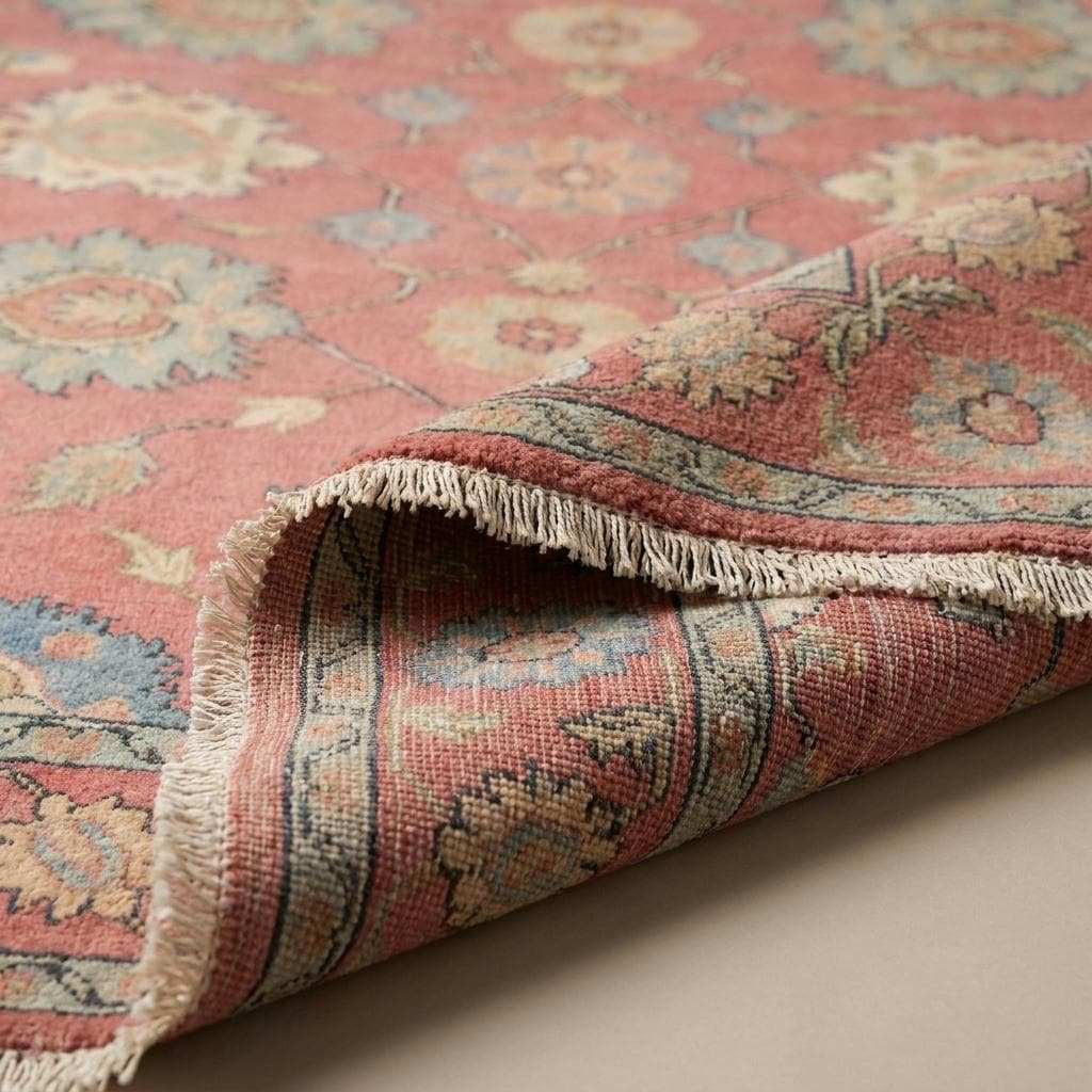 Hand Knotted Pink Oushak Rug, Floral Area Carpet for Living Room, Vintage Turkish Style Wool Rug __etsy:8071434844