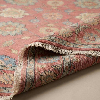 Hand Knotted Pink Oushak Rug, Floral Area Carpet for Living Room, Vintage Turkish Style Wool Rug __etsy:8071434844