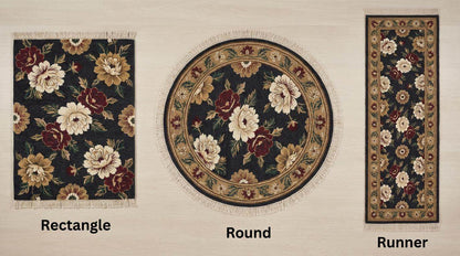 Hand Knotted Rug Wool, Black Floral Area Rug, Dark Moody Bedroom Decor, Large Flower Carpet, Traditional Living Room Rug 8x10, 9x12, 6x9 __etsy:7693691921