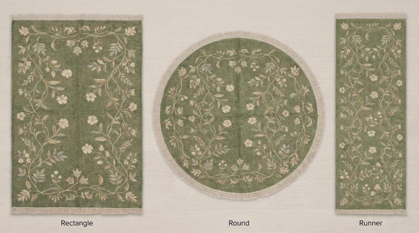 Hand Knotted Sage Green Wool Oushak Floral Area Rug for Bedroom