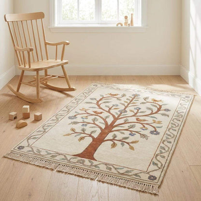 Hand Knotted Tree of Life Rug Floral Bird Carpet Oushak Style Wool Area Rug Living Room Decor __etsy:7917706280