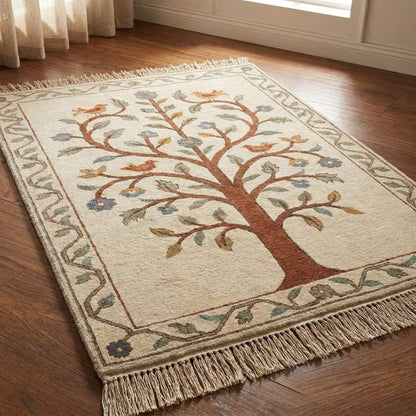 Hand Knotted Tree of Life Rug Floral Bird Carpet Oushak Style Wool Area Rug Living Room Decor __etsy:7965657189