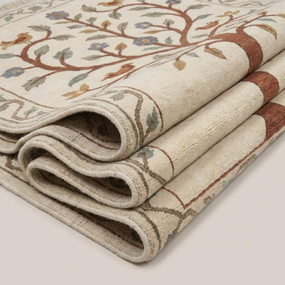 Hand Knotted Tree of Life Rug Floral Bird Carpet Oushak Style Wool Area Rug Living Room Decor __etsy:7965657225