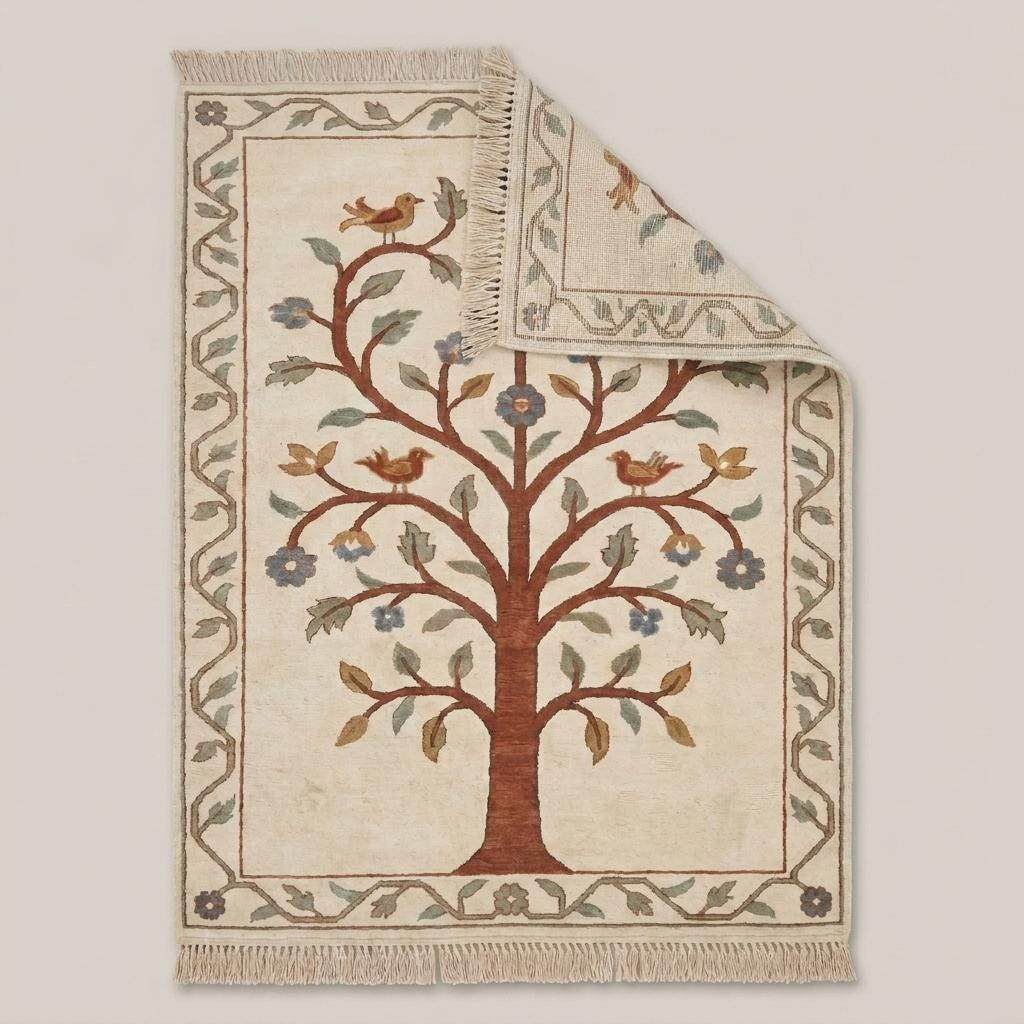 Hand Knotted Tree of Life Rug Floral Bird Carpet Oushak Style Wool Area Rug Living Room Decor __etsy:7917706300