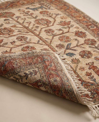 Hand Knotted Tree of Life Rug Tribal Wool Carpet Rustic Indo-Persian Style Area Rug Ivory Rust Living Room Decor __etsy:7950305938