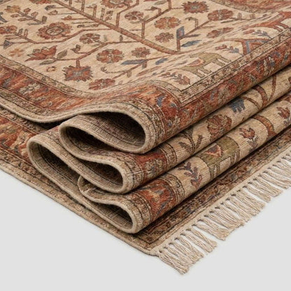 Hand Knotted Tree of Life Rug Tribal Wool Carpet Rustic Indo-Persian Style Area Rug Ivory Rust Living Room Decor __etsy:7998262877