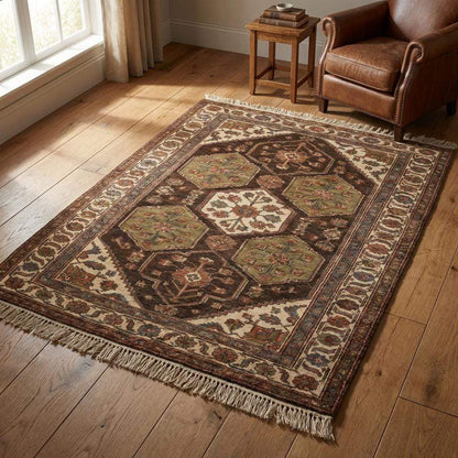 Hand Knotted Tribal Wool Area Rug with Geometric Medallion Design