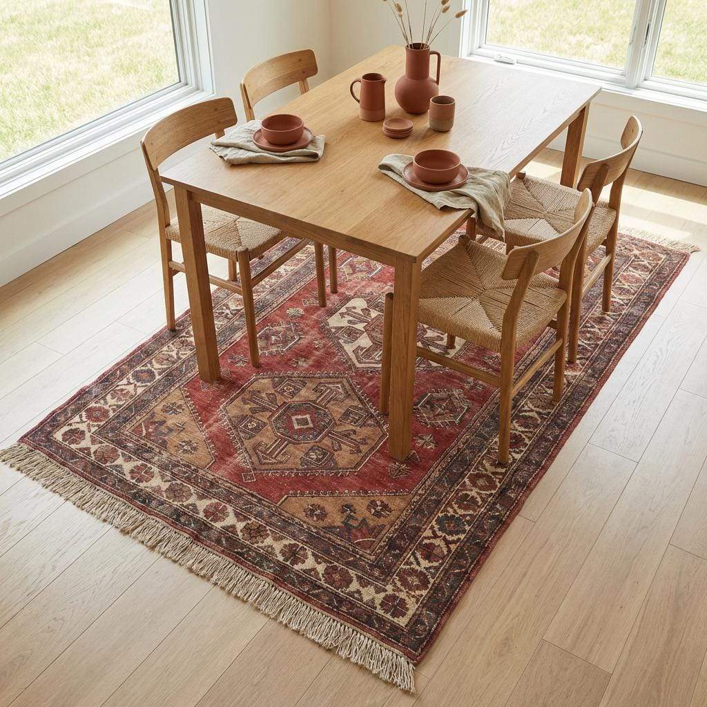Hand Knotted Tribal Wool Area Rug with Geometric Medallion Design