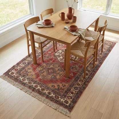 Hand Knotted Tribal Wool Area Rug with Geometric Medallion Design
