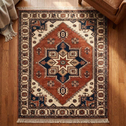 Hand Knotted Tribal Wool Area Rug with Geometric Medallion Design