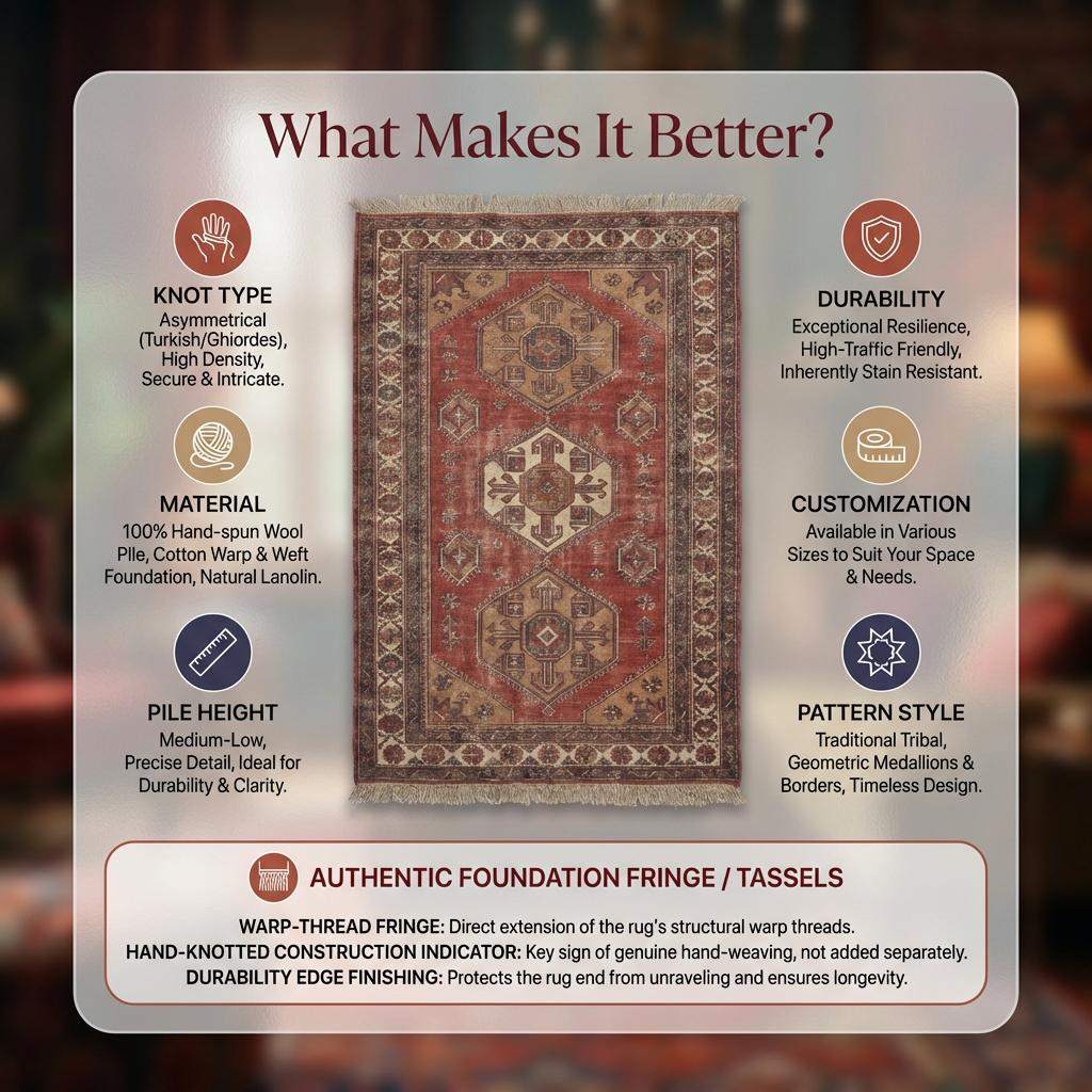 Hand Knotted Tribal Wool Area Rug with Geometric Medallion Design