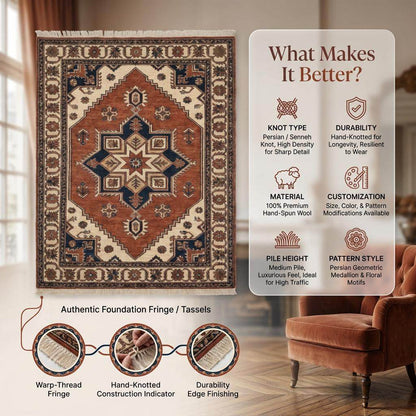 Hand Knotted Tribal Wool Area Rug with Geometric Medallion Design
