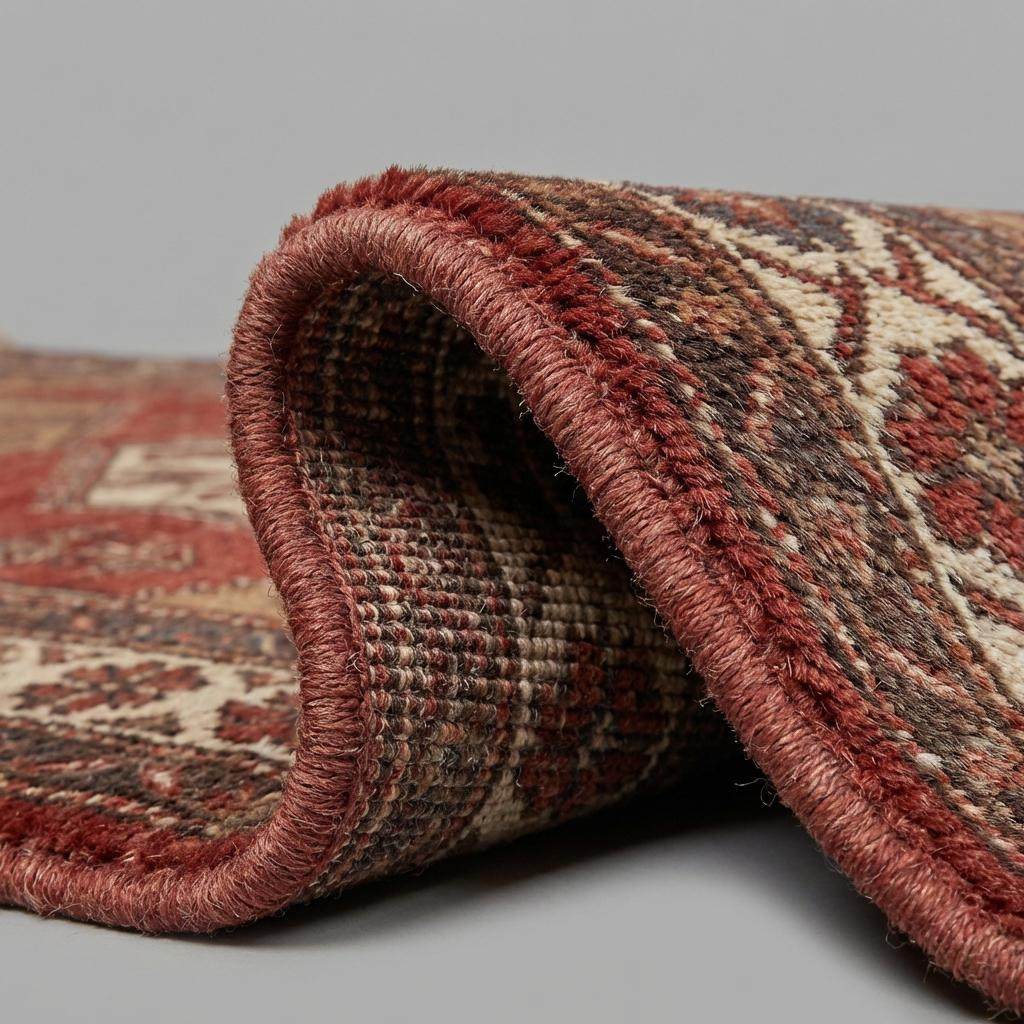 Close up of hand knotted wool pile showing individual knots, natural wool fibers, and artisan craftsmanship