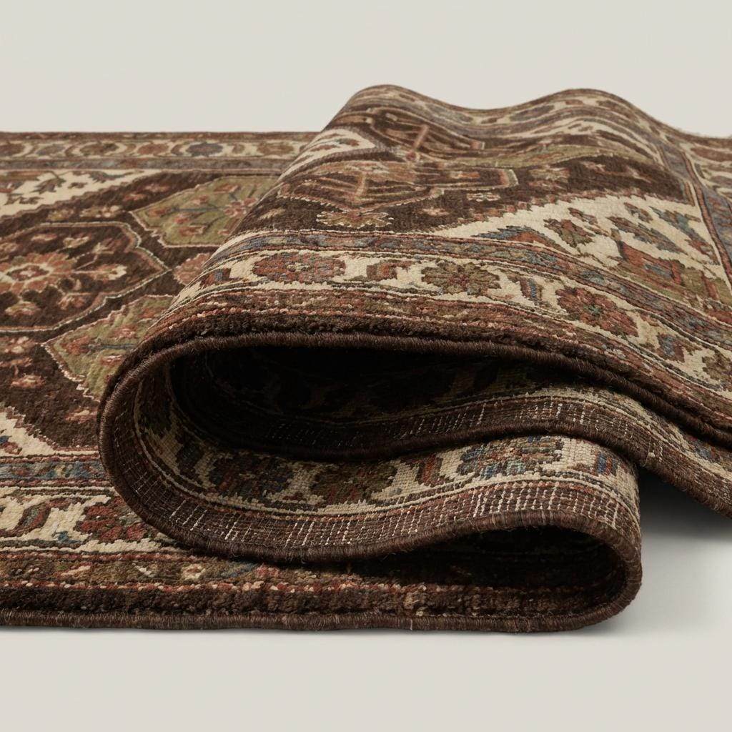 Close-up of hand knotted wool rug showing individual knots, natural wool fibers, and dense pile texture