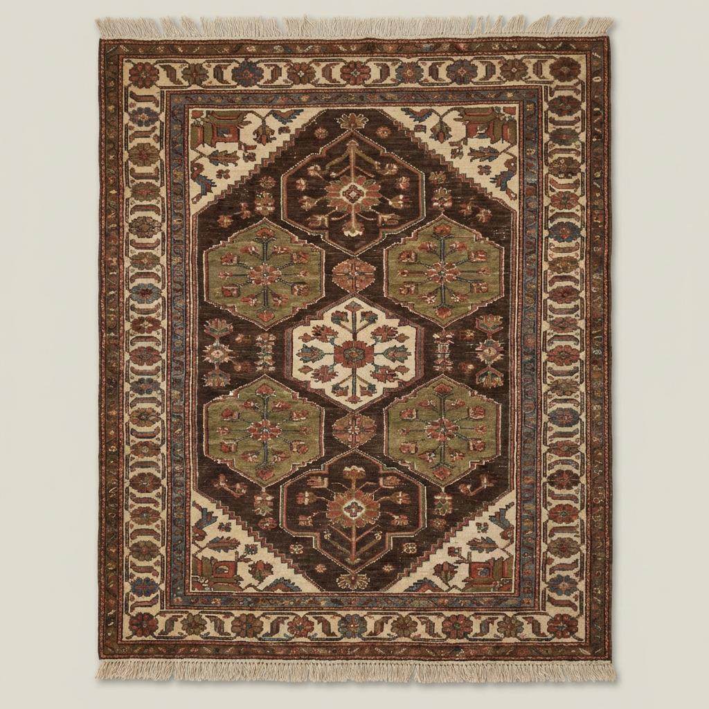 Traditional hand knotted wool rug styled in living room with hardwood floors and classic furniture