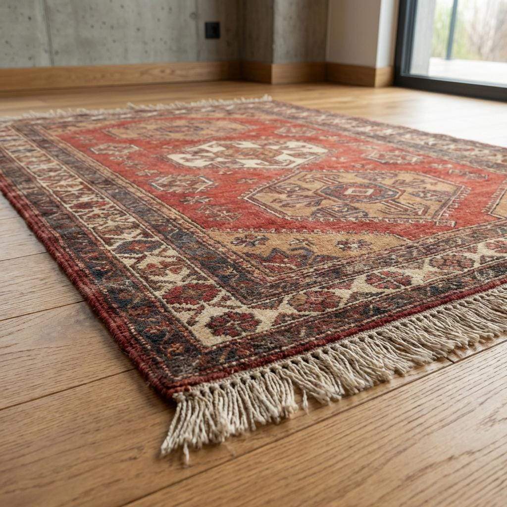Hand Knotted Tribal Wool Area Rug with Geometric Medallion Design