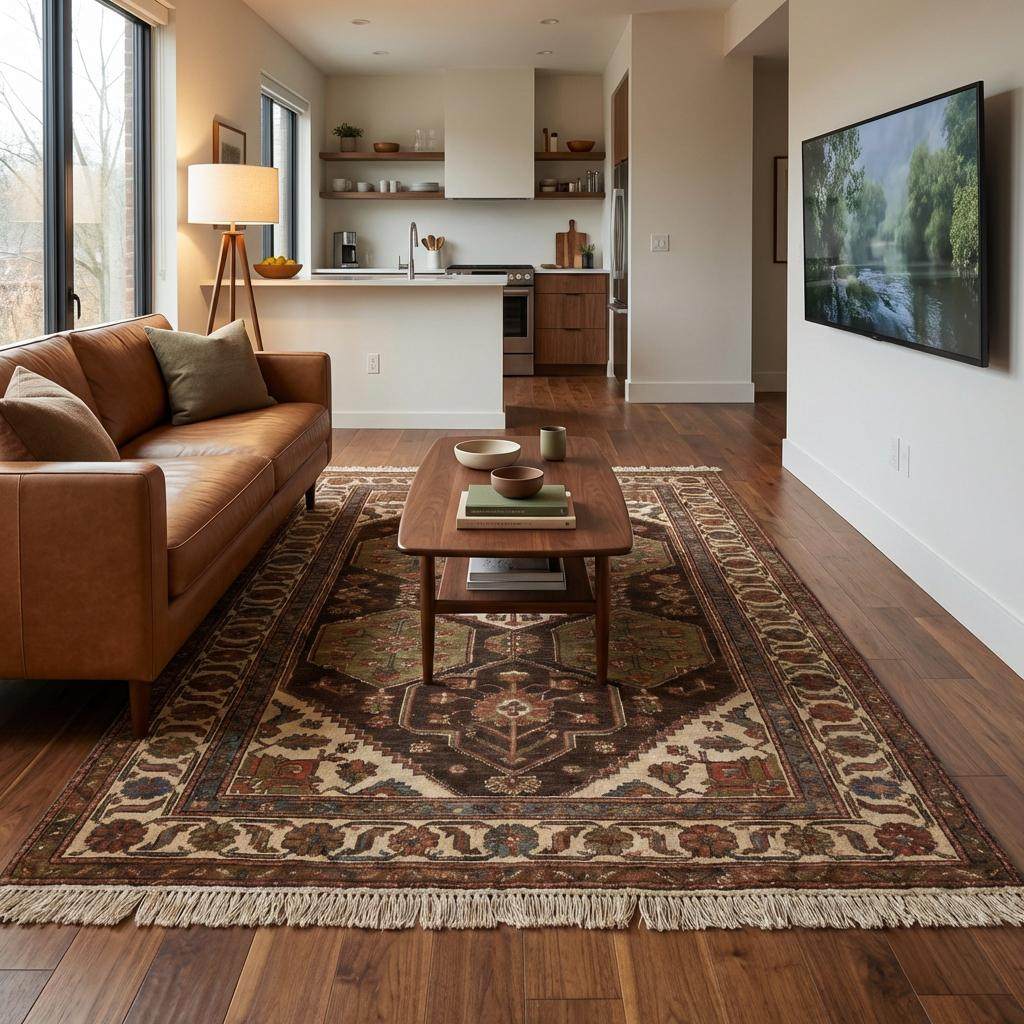 Hand Knotted Tribal Wool Area Rug with Geometric Medallion Design