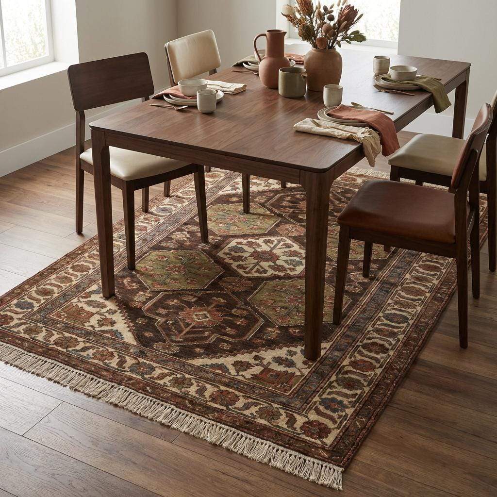 Hand Knotted Tribal Wool Area Rug with Geometric Medallion Design