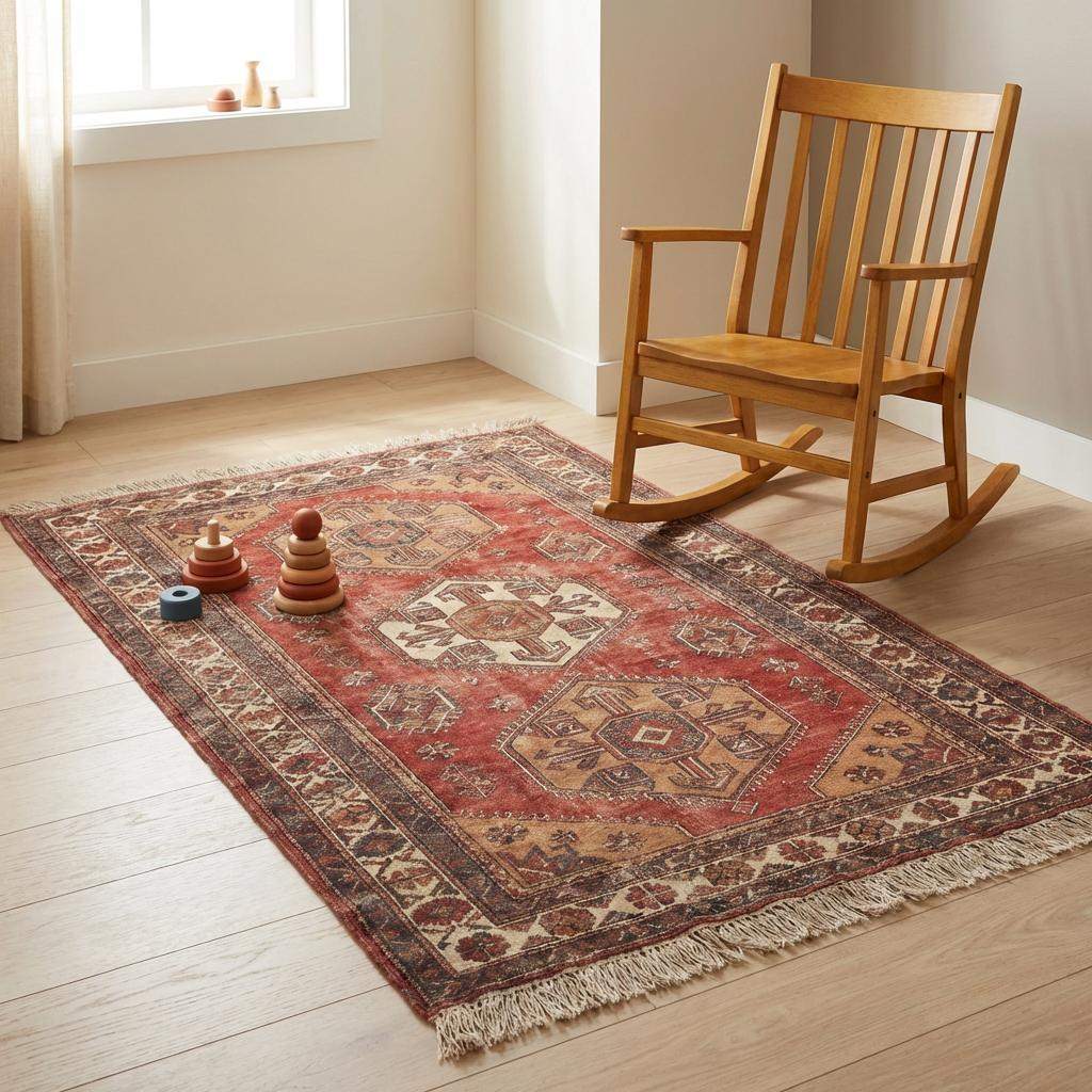 Hand Knotted Tribal Wool Area Rug with Geometric Medallion Design