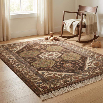 Heirloom quality hand knotted wool rug showcasing traditional weaving and durable construction