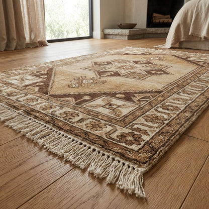 Hand Knotted Tribal Wool Rug, Geometric Medallion Rustic Area Carpet