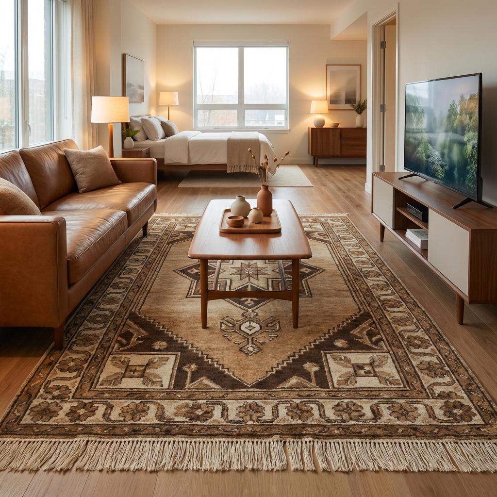 Hand Knotted Tribal Wool Rug, Geometric Medallion Rustic Area Carpet