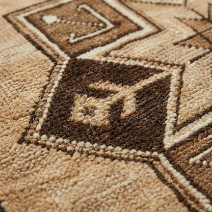 Close-up of hand knotted wool rug showing dense knot structure and natural wool fibers