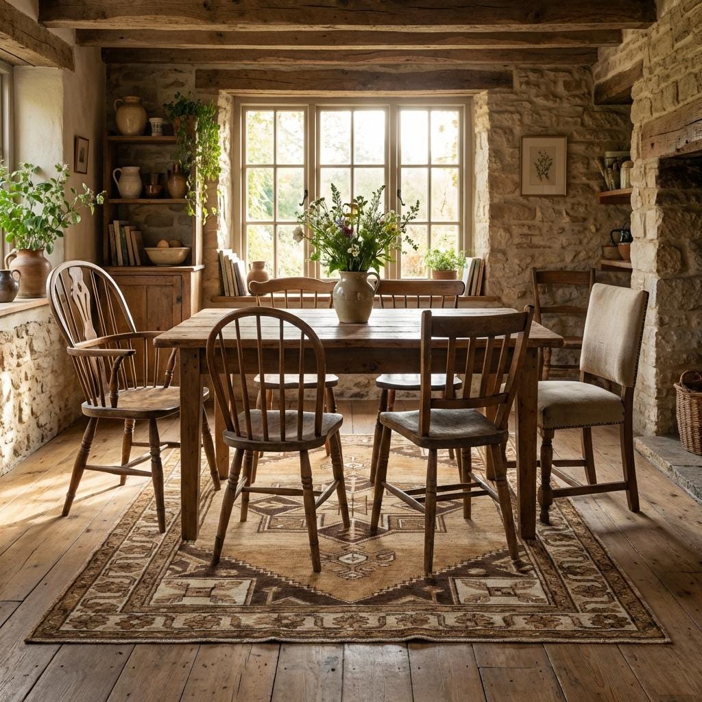 Geometric tribal wool rug with central star medallion and traditional border motifs