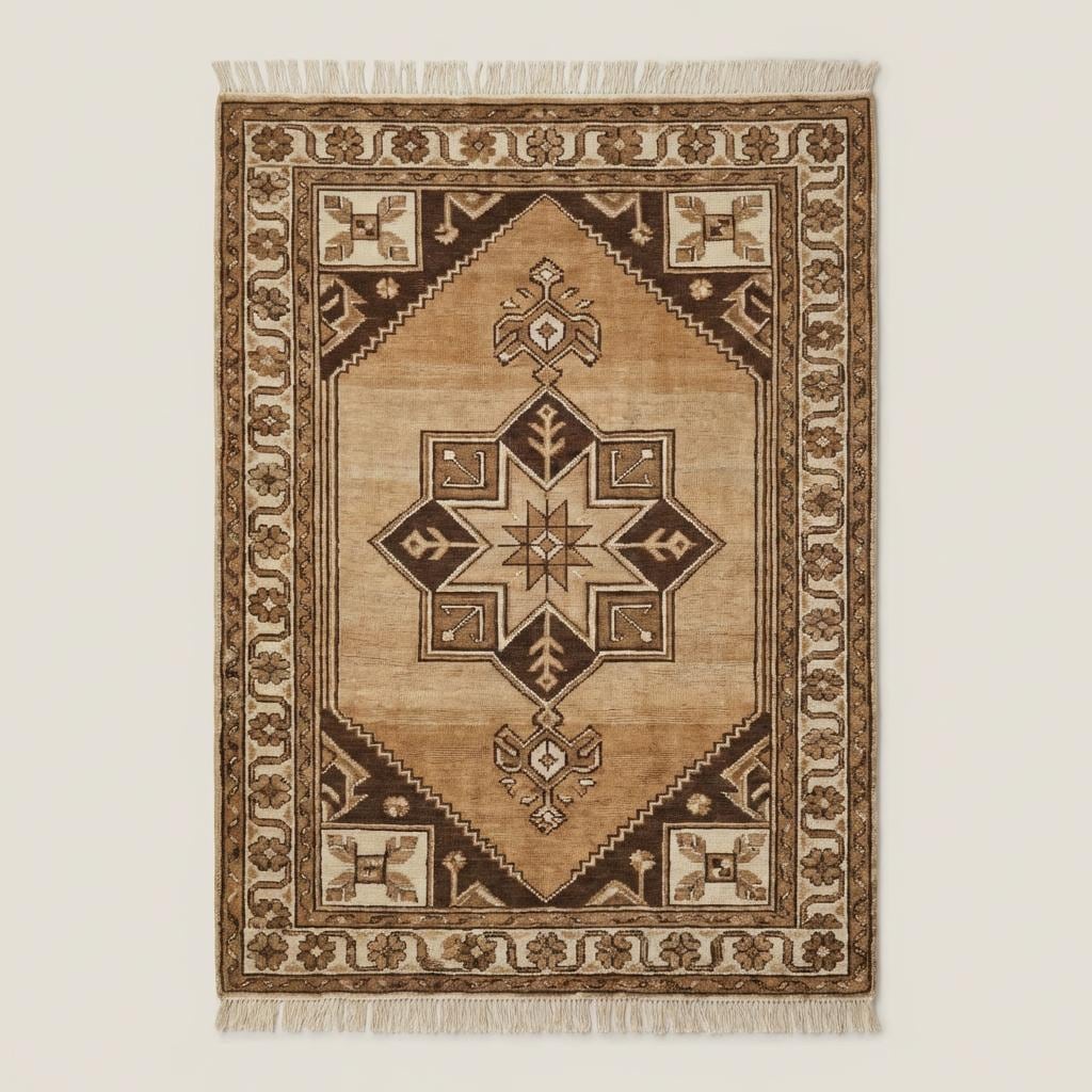 Hand Knotted Tribal Wool Rug, Geometric Medallion Rustic Area Carpet