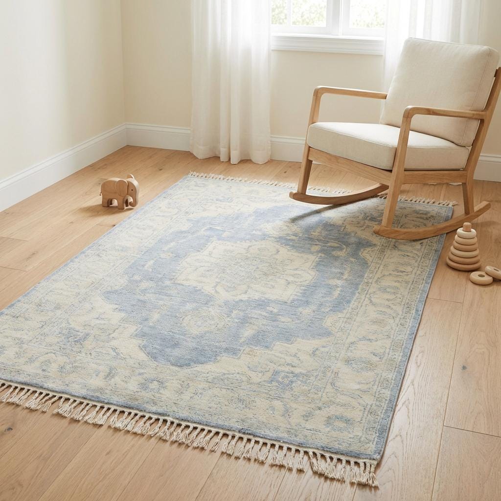 Hand Knotted Vintage Persian Style Blue Medallion Wool Area Rug