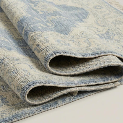 Hand Knotted Vintage Persian Style Blue Medallion Wool Area Rug