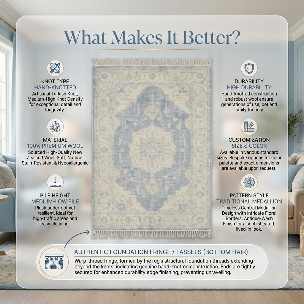 Hand Knotted Vintage Persian Style Blue Medallion Wool Area Rug